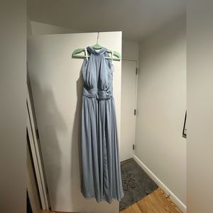 Azazie Iman A-Line Ruched Chiffon Floor-Length Dress - Dusty Blue